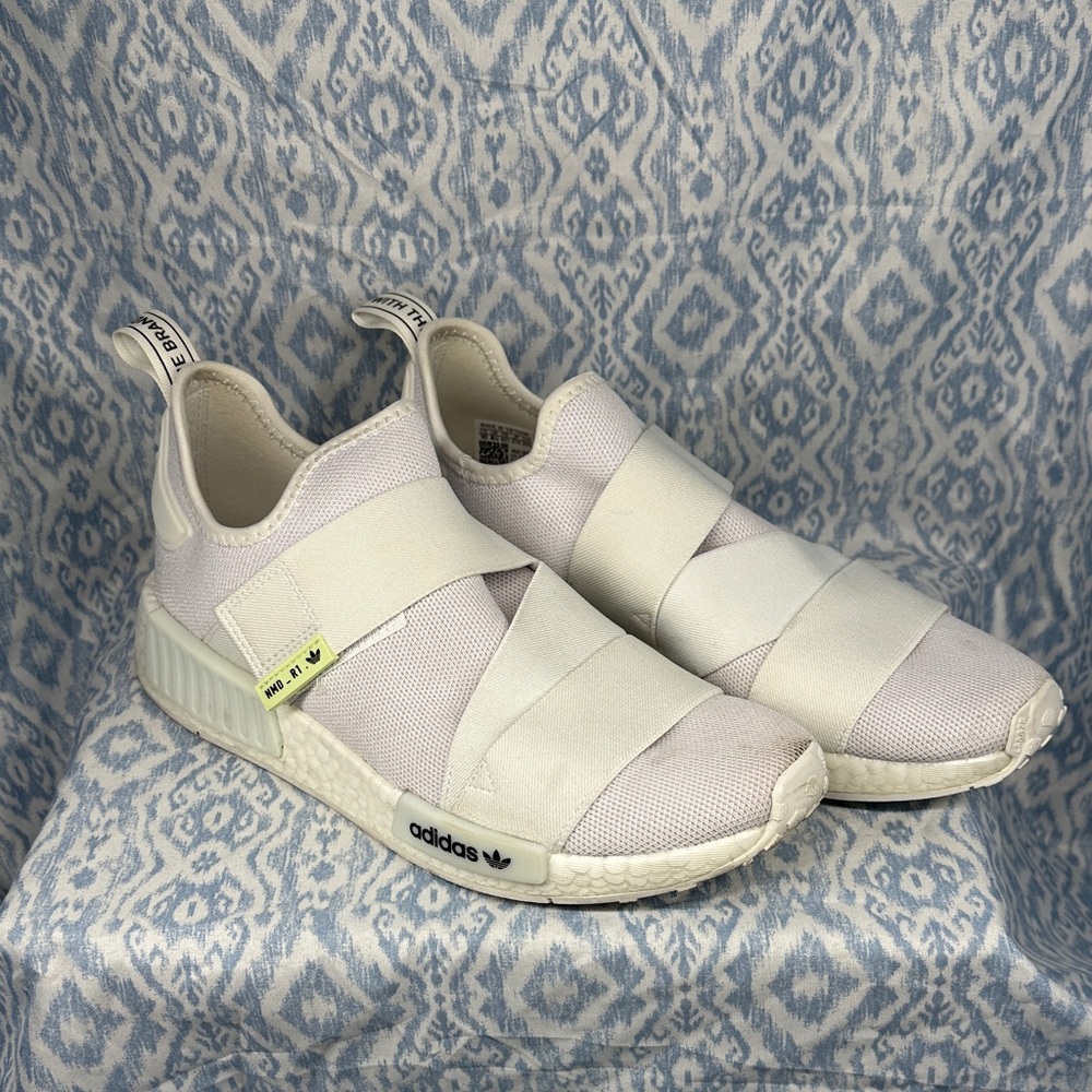 Adidas Cream Cross-Strap Slip-Ons